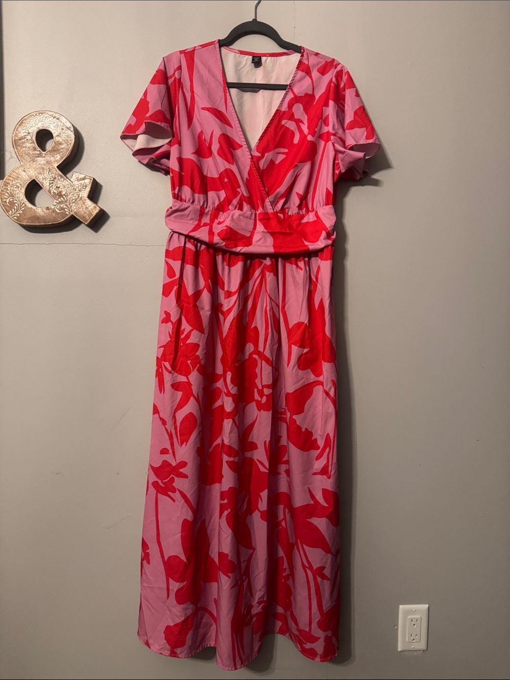 SHEIN Pink & Red Floral Wrap Maxi Dress size 2x